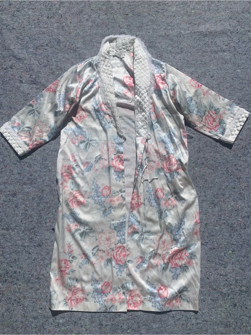 Vintage 80s Christian Dior Saks Fifth Avenue polyester subtle pastel floral robe